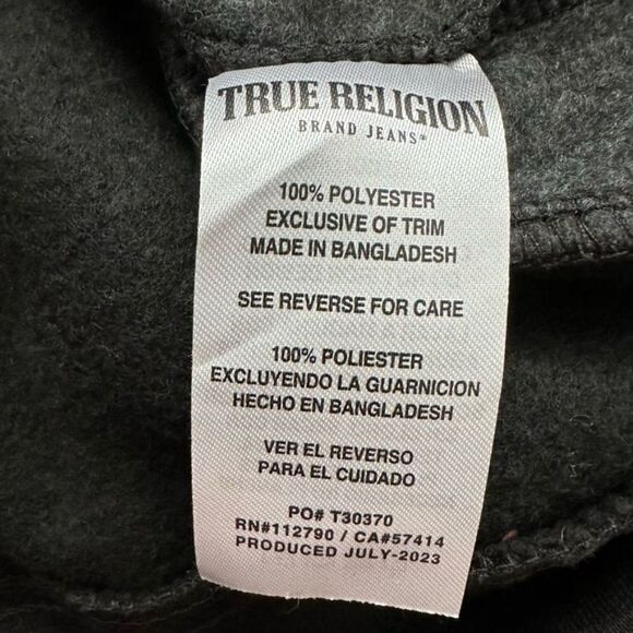 True Religion Jet Black Grey Trim HS Hit Zip-Up Hoodie with Logo Size Medium - Picture 6 of 8